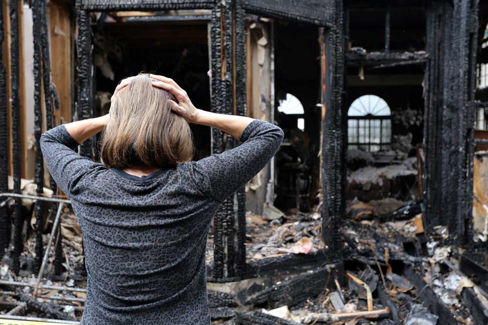 Commercial building damaged by fire before restoration work