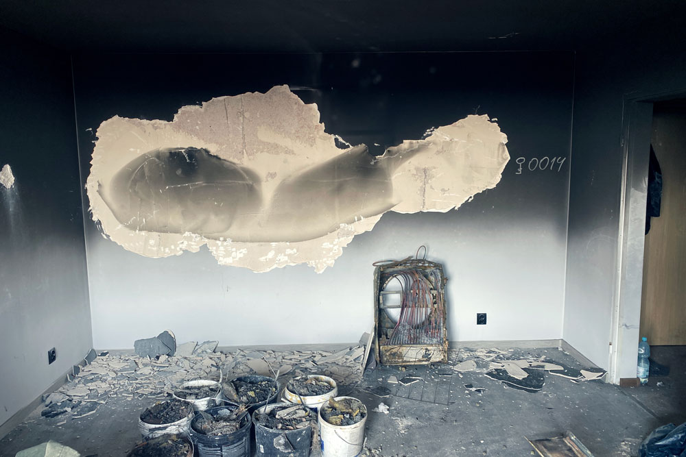 Kitchen damaged by fire before restoration work begins