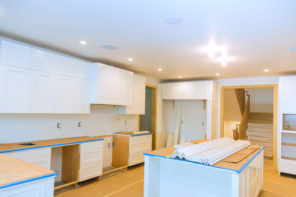 Kitchen restoration project in progress after fire damage